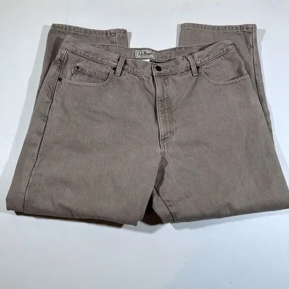 LL Bean Natural Fit Tan Canvas Flannel Lined 100% Cotton Pants Y2K Men's 40x29 - Picture 5 of 16